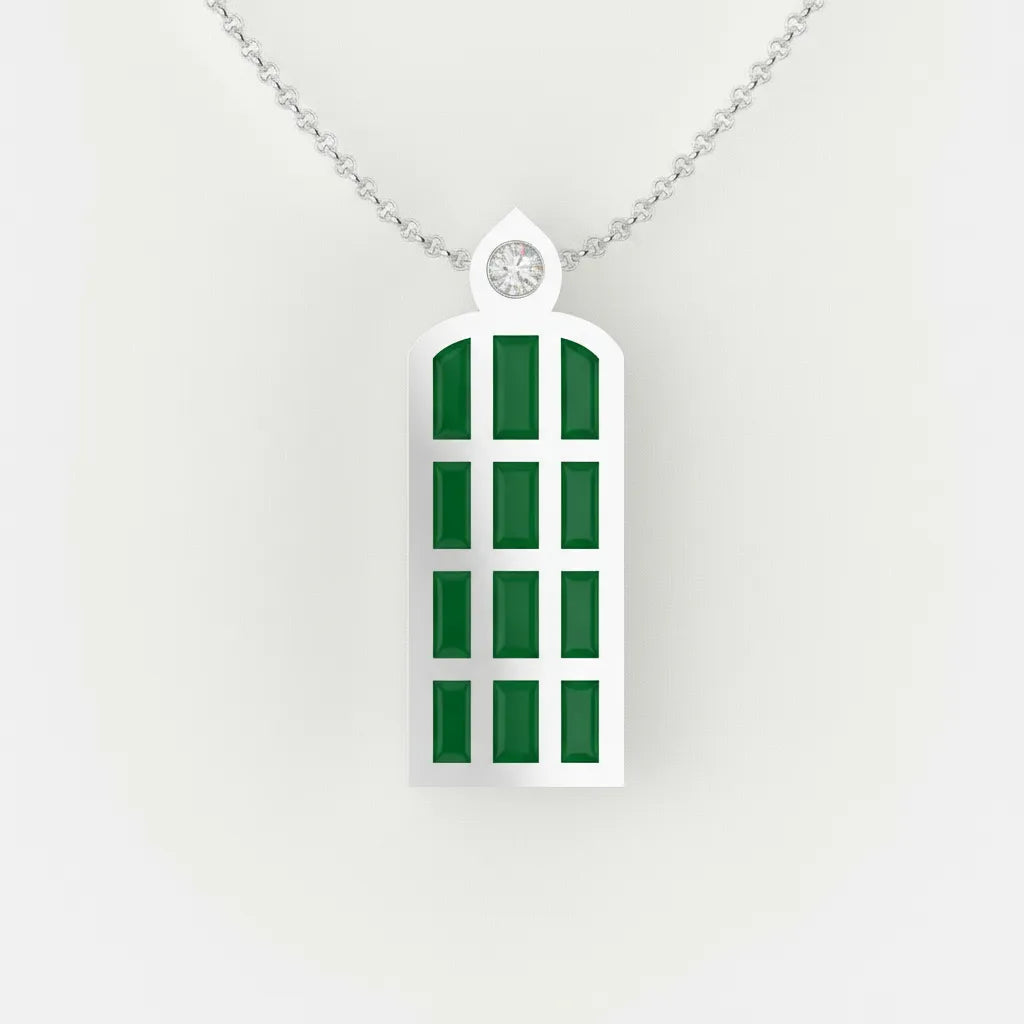 LUMEN | Náhrdelník z bieleho zlata so zeleným enamelom