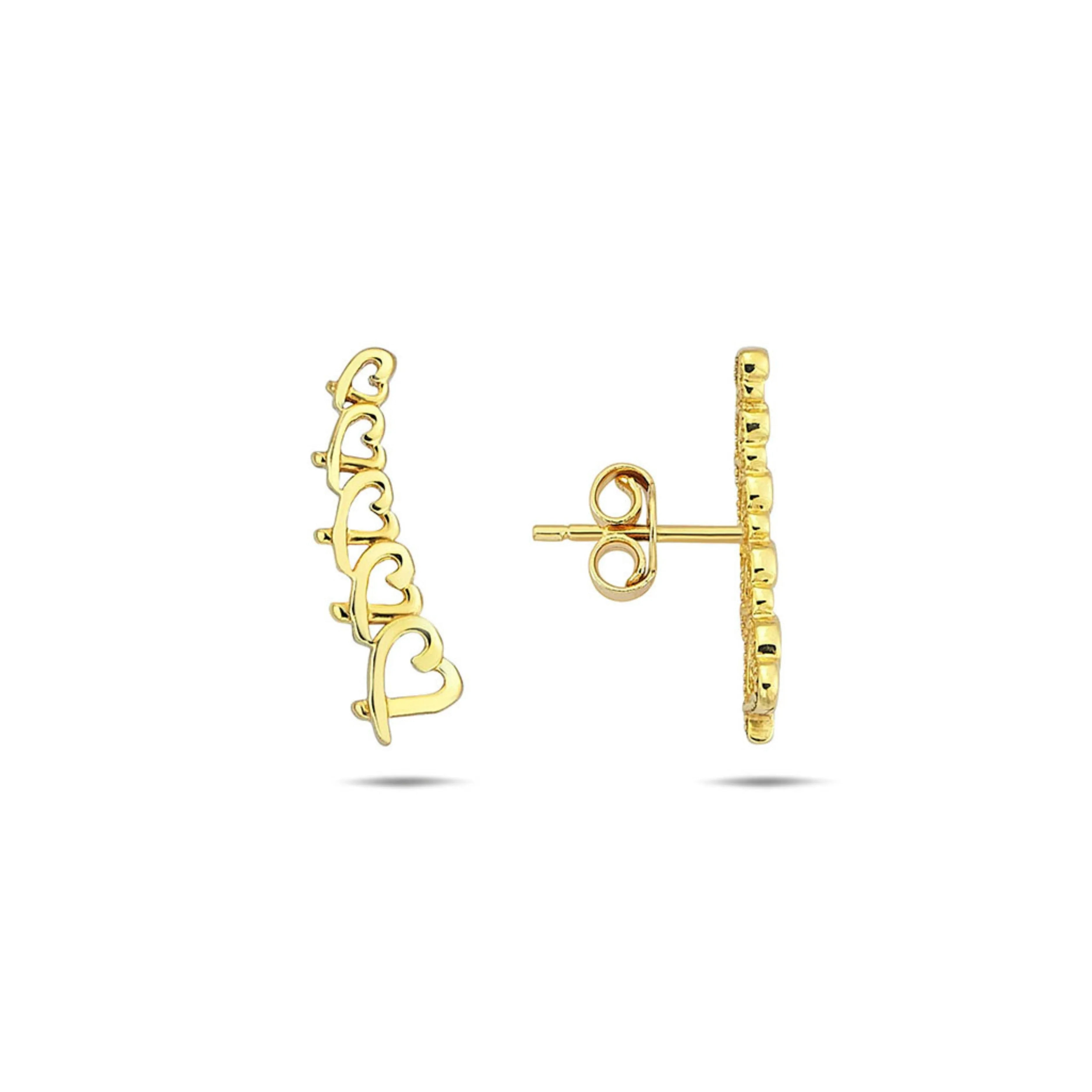 Náušnice zo žltého zlata s motívom srdiečok – CREYO Amore