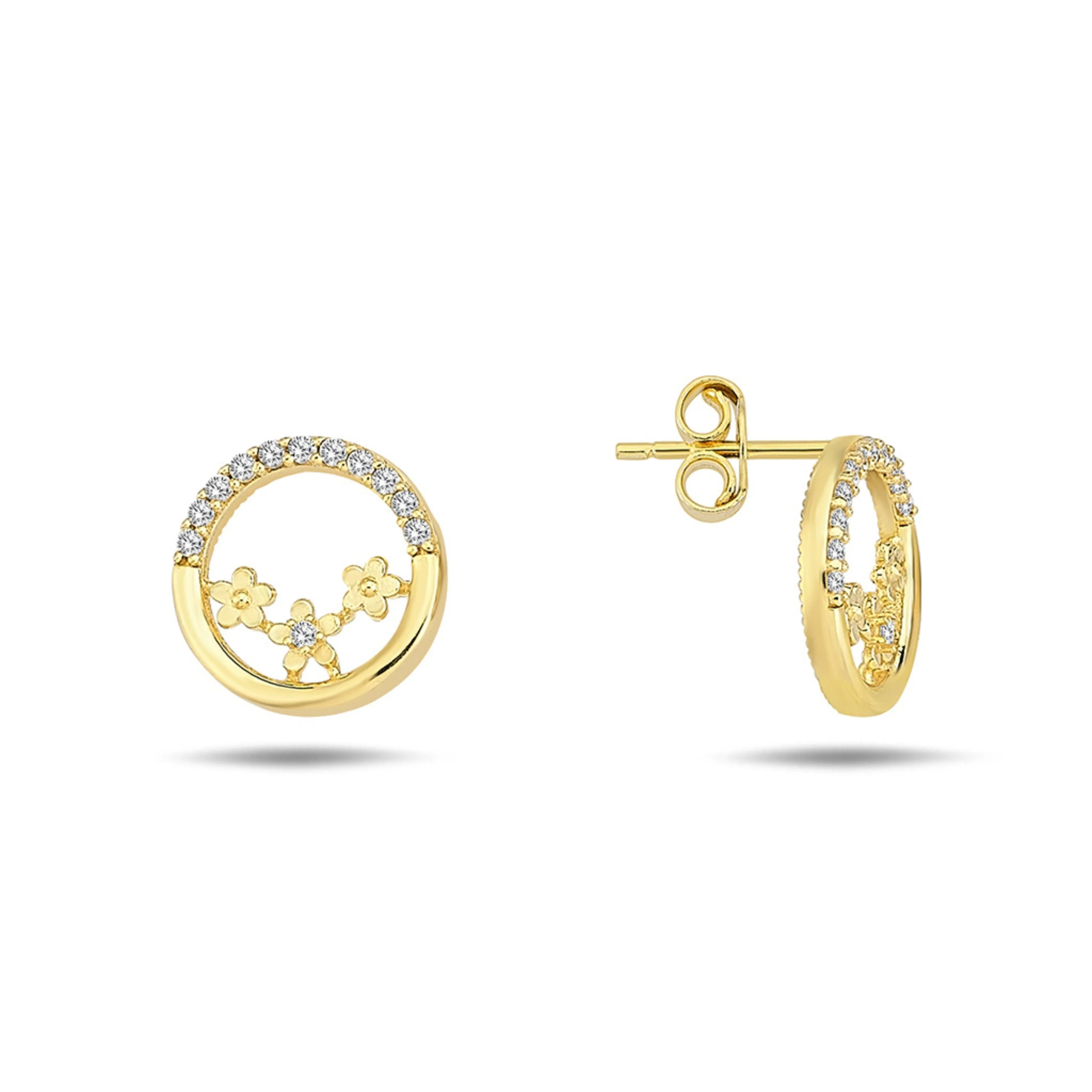 Zlaté napichovacie náušnice s kvetinovým motívom – CREYO BLOOM