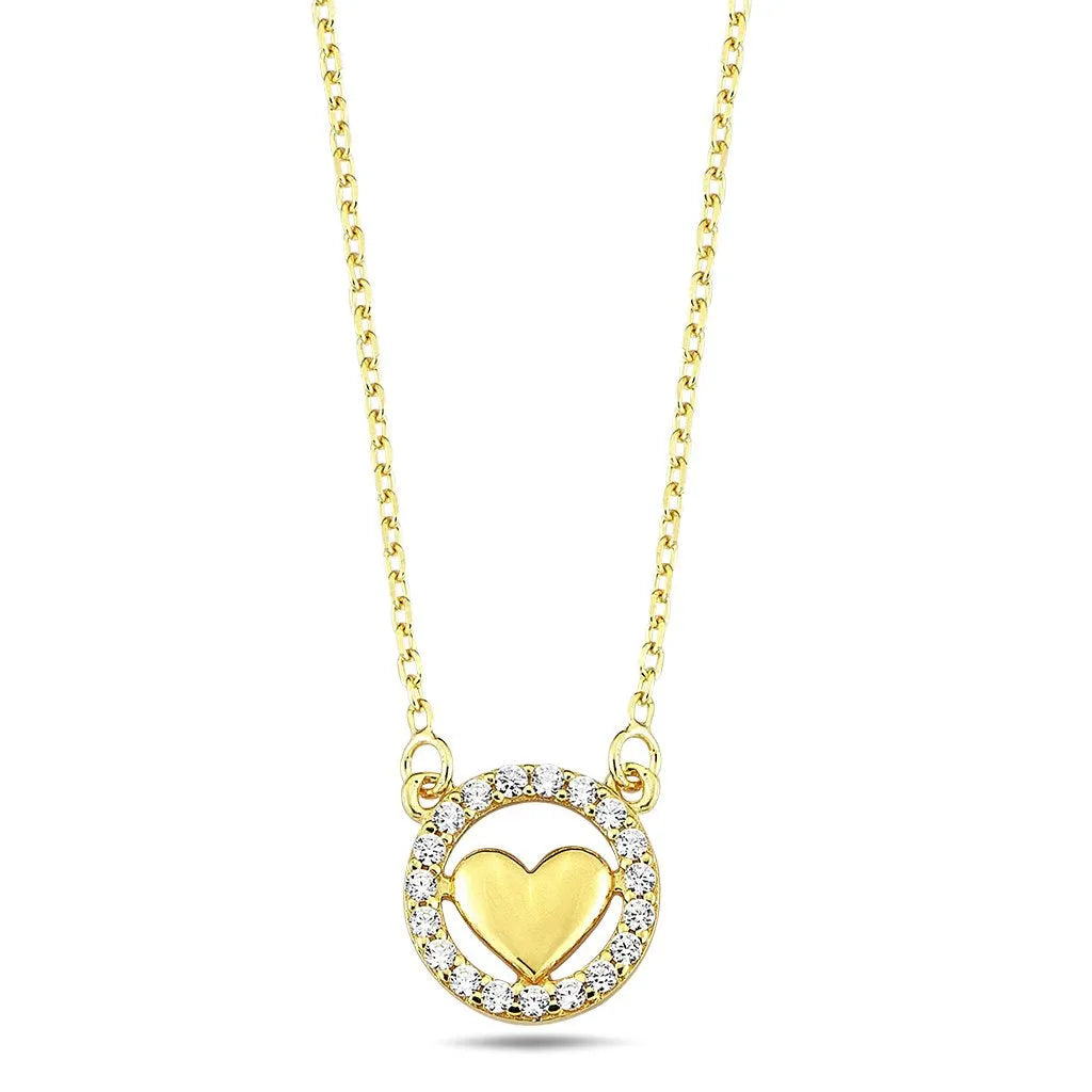 Zlatý náhrdelník s príveskom srdce a čírymi zirkónmi – CREYO AMORE