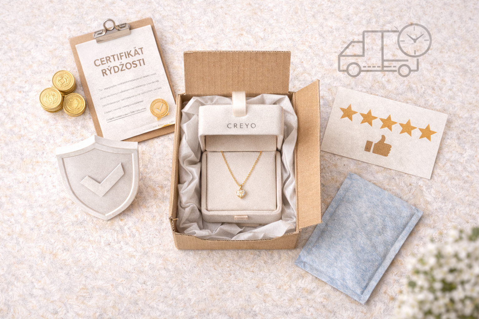 Creyo certfikát pravosti šperky. Ochranna kupujúceho a dodanie do 24 hodín 