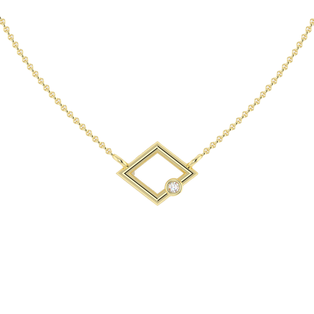 Zlatý geometrický náhrdelník CREYO GEOMETRIA SOLIS so zirkónom – pohľad spredu