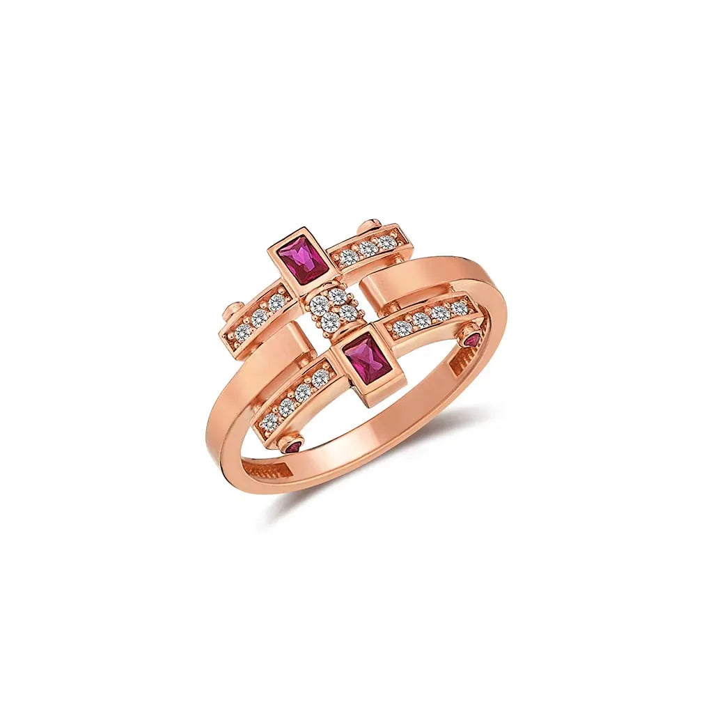 Ružový prsteň AXIS z 14K zlata s kubickými zirkónmi od CREYO